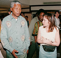 Andrea Peyser asks Nelson Mandela questions on the eve of his 1994 election in South Africa. ©Mark D. Phillips